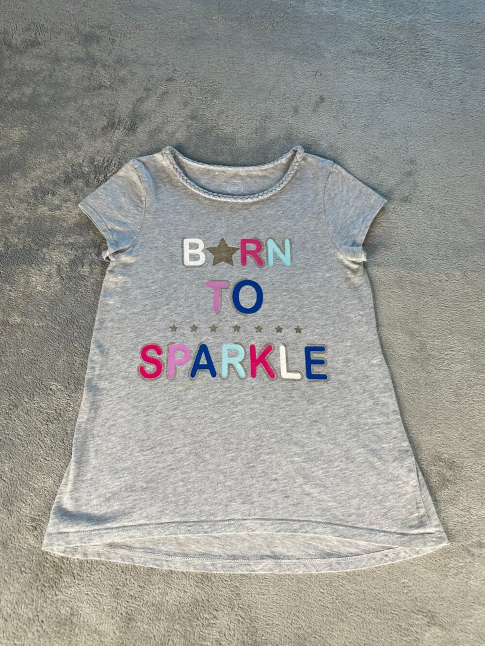 Wonder Nation Girls Born To Sparkle Graphic Tee Gray Cotton Shirt Size 8